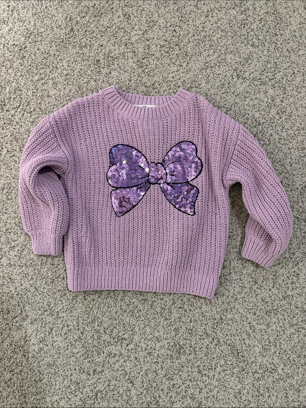 H&M Girls 3/4T Lavender Knit Sweater with Sequin Bow